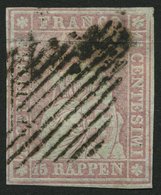 SCHWEIZ BUNDESPOST 15IIAzm O, 1857, 15 Rp. Rosa, Berner Druck II,(Zst. 24F), Teils Etwas Fette Raute, Breitrandig Pracht - 1843-1852 Poste Federali E Cantonali