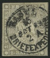 SCHWEIZ BUNDESPOST 19 O, 1862, 2 Rp. Grau, Berner Druck III, (Zst. 21G), Unten Leicht Angeschnitten Sonst Pracht, Mi. 48 - 1843-1852 Kantonalmarken Und Bundesmarken