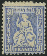 SCHWEIZ BUNDESPOST 33 *, 1867, 30 C. Hellultramarin, Falrzeste, Feinst, Mi. 500.- - 1843-1852 Correos Federales Y Cantonales