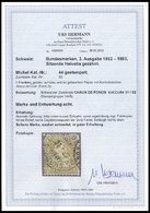 SCHWEIZ BUNDESPOST 44 O, 1881, 1 Fr. Gold, Faserpapier, K2 CHAUX DE FONDS SUCCURS, üblich Gezähnt Pracht, Fotoattest Her - 1843-1852 Correos Federales Y Cantonales