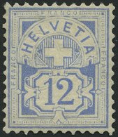 SCHWEIZ BUNDESPOST 48 *, 1882, 12 C. Lebhaftultramarin, Falzrest, Normale Zähnung, Pracht, Mi. 240.- - 1843-1852 Poste Federali E Cantonali