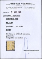 SCHWEIZ BUNDESPOST 49 O, 1882, 15 C. Lebhaftgelbocker, Pracht, Fotobefund Marchand, Mi. 300.- - 1843-1852 Correos Federales Y Cantonales