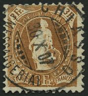 SCHWEIZ BUNDESPOST 80D O, 1905, 3 Fr. Gelbbraun, Gezähnt K 111/2:12, Kleine Helle Stelle, Feinst, Mi. 350.- - 1843-1852 Correos Federales Y Cantonales