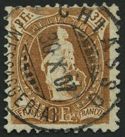 SCHWEIZ BUNDESPOST 80D O, 1905, 3 Fr. Gelbbraun, Gezähnt K 111/2:12, Kleine Helle Stelle, Feinst, Mi. 350.- - 1843-1852 Federal & Cantonal Stamps