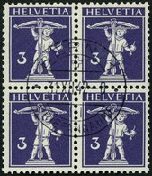 SCHWEIZ BUNDESPOST 112I VB O, 1909, 3 C. Schwarzbläulichviolett, Type I, Im Viererblock Mit Zentrischem Letzttagsstempel - 1843-1852 Poste Federali E Cantonali