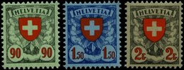 SCHWEIZ BUNDESPOST 194,196/7x **, 1924, 90 C. - 1.50 Fr. Wappen, Gewöhnliches Papier, 3 Prachtwerte, Mi. 390.- - 1843-1852 Correos Federales Y Cantonales