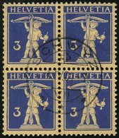 SCHWEIZ BUNDESPOST 199x VB O, 1931, 3 C. Lilaultramarin Auf Mattgelblichorange, Glatter Gummi, Im Zentrisch Gestempelten - 1843-1852 Federal & Cantonal Stamps