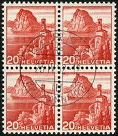 SCHWEIZ BUNDESPOST 327DP VB O, 1938, 20 C. Dunkelrosa, Doppelprägung Des Gesamten Markenbildes, Im Zentrisch Gestempelte - 1843-1852 Correos Federales Y Cantonales