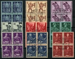 SCHWEIZ BUNDESPOST 377-85 VB O, 1941, Historische Darstellungen In Zentrisch Gestempelten Viererblocks, Prachtsatz - 1843-1852 Correos Federales Y Cantonales