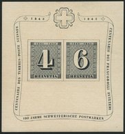 SCHWEIZ BUNDESPOST Bl. 8 **, 1943, Block 100 Jahre Briefmarken, Feinst, Mi. 100.- - 1843-1852 Correos Federales Y Cantonales