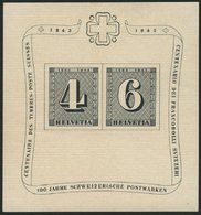 SCHWEIZ BUNDESPOST Bl. 8 **, 1943, Block 100 Jahre Briefmarken, Feinst, Mi. 100.- - 1843-1852 Federal & Cantonal Stamps
