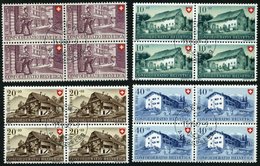 SCHWEIZ BUNDESPOST 525-28 VB O, 1949, Pro Patria In Viererblocks Mit Zentrischen Ersttagsstempeln, Prachtsatz - 1843-1852 Correos Federales Y Cantonales