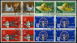 SCHWEIZ BUNDESPOST 607-10 VB O, 1955, Jahresereignisse In Viererblocks Mit Zentrischen Ersttagsstempeln, Prachtsatz - 1843-1852 Federal & Cantonal Stamps