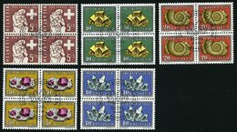 SCHWEIZ BUNDESPOST 657-61 VB O, 1958, Pro Patria In Viererblocks Mit Zentrischen Ersttagsstempeln, Prachtsatz - 1843-1852 Correos Federales Y Cantonales