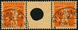 ZUSAMMENDRUCKE WZ 16A O, 1921, Tellknabe 5 + Z + 5, Zwischensteg Mit Großem Loch, Pracht, Mi. 160.- - Zusammendrucke