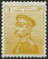 SERBIEN 128 *, 1914, 3 Din. Gelb, Falzrest, Pracht, Mi. 190.- - Serbia