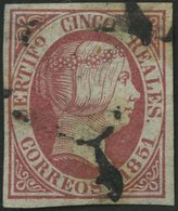 SPANIEN 9 O, 1851, 5 R. Rosa, Pracht, Signiert Zumstein, Mi. 280.- - Oblitérés