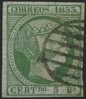 SPANIEN 20 O, 1853, 5 R. Hellgrün, Pracht, Mi. 120.- - Usados