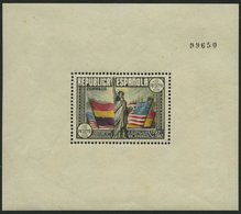 SPANIEN Bl. 3 **, 1938, Block 150. Jahrestag Der Verfassung Der USA, Herstellungsbedingter Brauner Gummifleck, Pracht, M - Used Stamps
