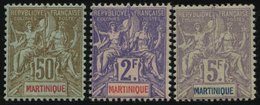 MARTINIQUE 44-46 *, 1889-1904, 5 C. - 5 Fr. Kolonialallegorie, Falzrest, 3 Prachtwerte, Mi. 265.- - Other & Unclassified