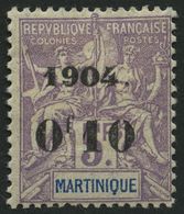 MARTINIQUE 55 *, 1904, 0f10 Auf 5 Fr. Lila/blau, Falzreste, Pracht, Mi. 200.- - Otros & Sin Clasificación
