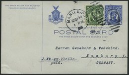 PHILIPPINEN 275 BRIEF, 1913, 2 C. Rizal Als Zusatzfrankatur Auf 2 C. Ganzsachenkarte Nach Hamburg, Pracht - Filippijnen