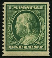 USA 178G *, Scott 387, 1910, 1 C. Franklin, Wz. 2, Senkrecht Gezähnt 12, Falzrest, Pracht, $ 190 - Autres & Non Classés