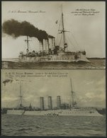 ALTE POSTKARTEN - SCHIFFE KAISERL. MARINE BIS 1918 S.M.S. Bremen, 2 Karten - Krieg