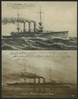 ALTE POSTKARTEN - SCHIFFE KAISERL. MARINE S.M.S. Wiesbaden, 2 Ungebrauchte Karten - Guerra