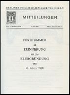 PHIL. LITERATUR Festnummer In Erinnerung An Die Klubgründung Am 16. Januar 1888, Heft 62, 1988, Berliner Philatelisten-K - Filatelia E Storia Postale