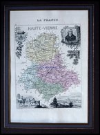 Departement Haute-Vienne Mit Gesamtansicht Der Hauptstadt Limoges Mit Dekorativer Personenstaffage, Farbiger Stahlstich - Otros & Sin Clasificación