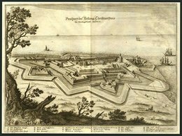 KIEL-FRIEDRICHSORT, Prospect Der Vestung Christian Pries An Der Ostsee, Kupferstich Von Merian Um 1645 - Litografía