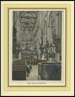 LÜBECK: Das Innere Der Marienkirche, Kolorierter Holzstich Von G. Schönleber Von 1881 - Litografia