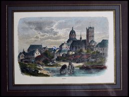 NEUSS, Gesamtansicht, Kol. Holzstich Aus Stieler Um 1880 - Litografía