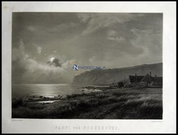 NAKKEHOVED (Parti Ved Nakkehoved), Küstenlandschaft Mit Bauernhaus Im Mondschein, In Der Ferne Zwei Leuchttürme, Lithogr - Lithographies