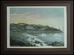 Grönland: JAKOBSHAVN (Parti Ved Jakobshavn), Ansicht Der Bucht Mit Eskimos Und Schlittenhunden, Kolorierte Lithographie - Lithographien