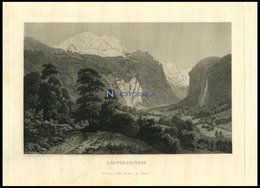 LAUTERBRUNNEN, Gesamtansicht, Stahlstich Von Huber Um 1840 - Litografia