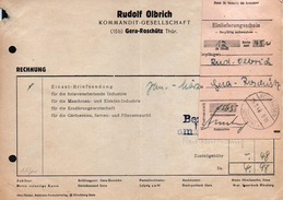 A6307 - Alte Rechnung Werbung - Gera Roschütz - Rudolf Olbrich - 1948 SBZ - Einlieferungsschein Post Neuhausen - 1900 – 1949