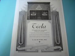 ANCIENNE PUBLICITE SPECIALISTE PERLE DE CULTURE TECLA 1937 - Andere & Zonder Classificatie