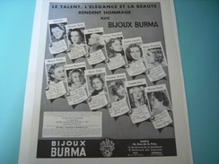 ANCIENNE PUBLICITE DES ARTISTE RENDE HOMMAGE BIJOUX BURMA 1937 - Other & Unclassified