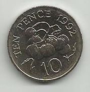 Guernsey 10 Pence 1992.  KM#43.2 High Grade - Guernesey