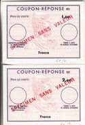 Coupon-réponse Specimen 1,80 F & 2,60 F - Modèle Ex 12 Ex-franco-colonial - CRI IAS IRC - Reply Coupons