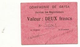 Billet Tunisie - Compagnie De Gafsa 2 Francs, Daté Du 25 Avril 1916 Deux Plis Leger , RRR - Tunisia