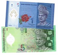 MALAYSIA 1 & 5 RINGGIT ND (2004-2011) P-51, 47 UNC [MY145a, 149a] - Malaysie