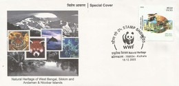 Wildlife Of West Bengal Sikkim 2005 Special Cover WWF W.W.F. Panda  Tigre Big Cats Indien Inde Mammals - Lettres & Documents