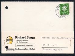 A6345 - Alte Postkarte - Bedarfspost - Hanerau Hademarschen - Richard Junge Opel Werkstatt Nach Kiel 1962 - Rendsburg