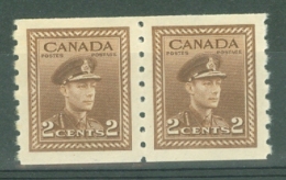 Canada: 1942/48   War Effort  [Coil]  SG390    2c   [Imperf X Perf: 8]   MNH Pair - Neufs