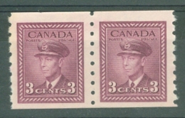 Canada: 1942/48   War Effort  [Coil]  SG392    3c   [Imperf X Perf: 8]   Purple  MNH Pair - Ungebraucht