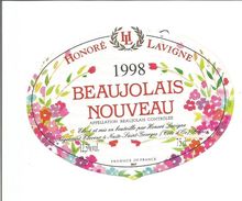 Etiquette De VIN FRANCAIS - BEAUJOLAIS NOUVEAU " Honoré Lavigne 1998 " - Fiori