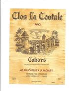 Etiquette De VIN FRANCAIS - CAHORS " Clos De La Coutale 1992 " - Puentes